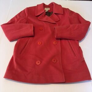 LL Bean Womens Coral Wool Cashmere Thinsulate Pea Coat Jacket Petite 4 Nautical